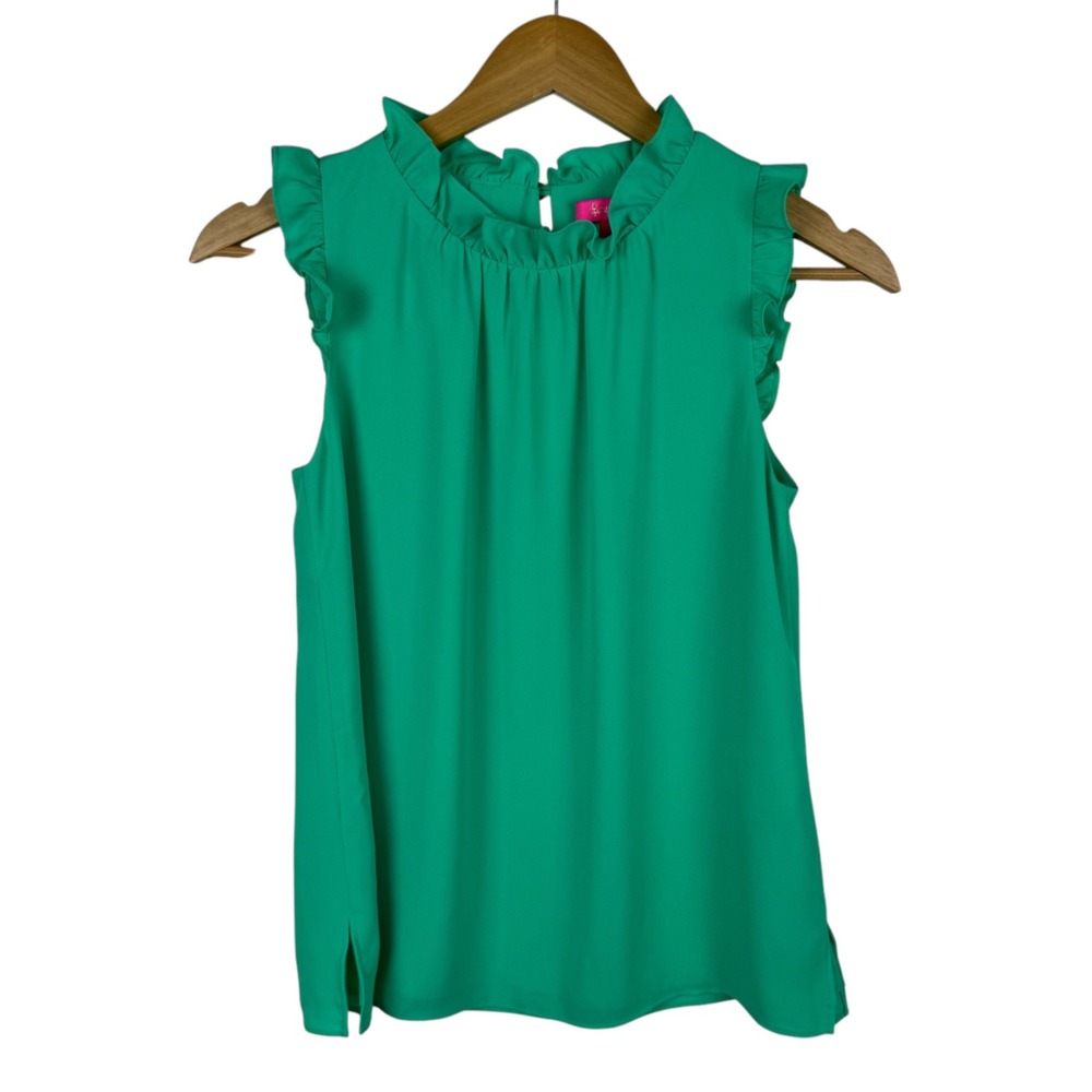 Lilly Pulitzer Green Sleeveless Ruffled Blouse